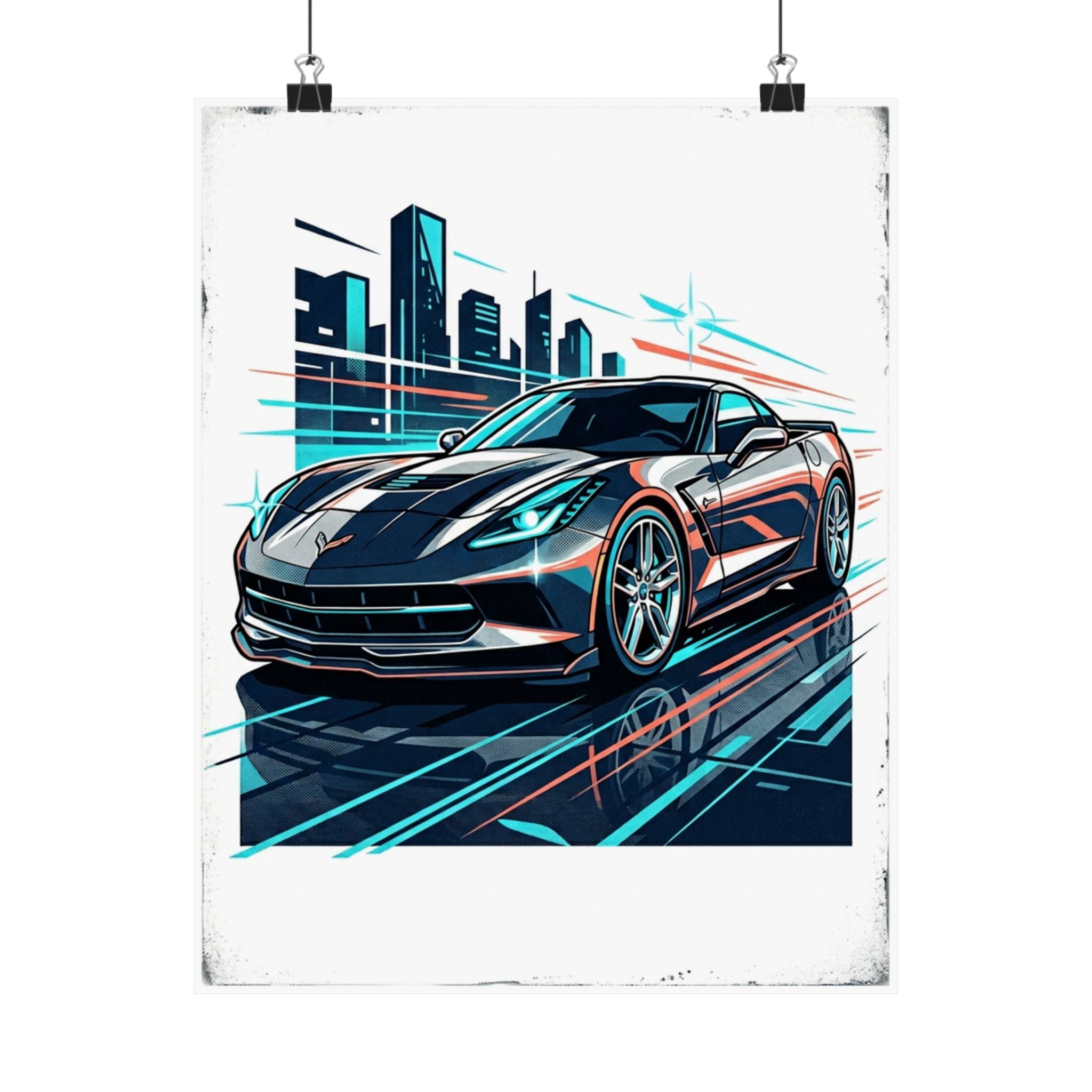 Sports Car Matte Poster — Retro City Supercar Wall Art