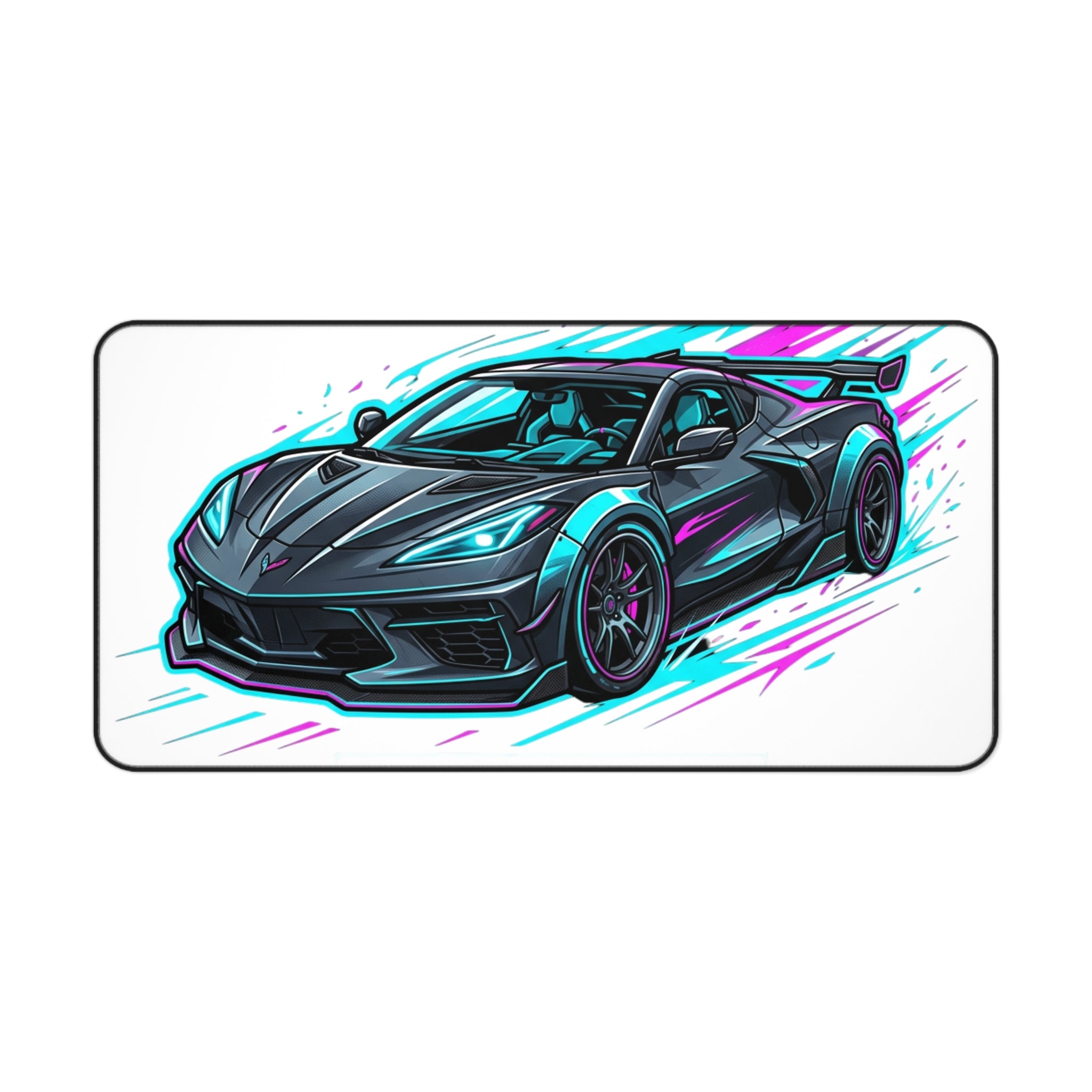 Corvette Racing Desk Mat — Neon Sports Car Mousepad for Gamers & Car Enthusiasts