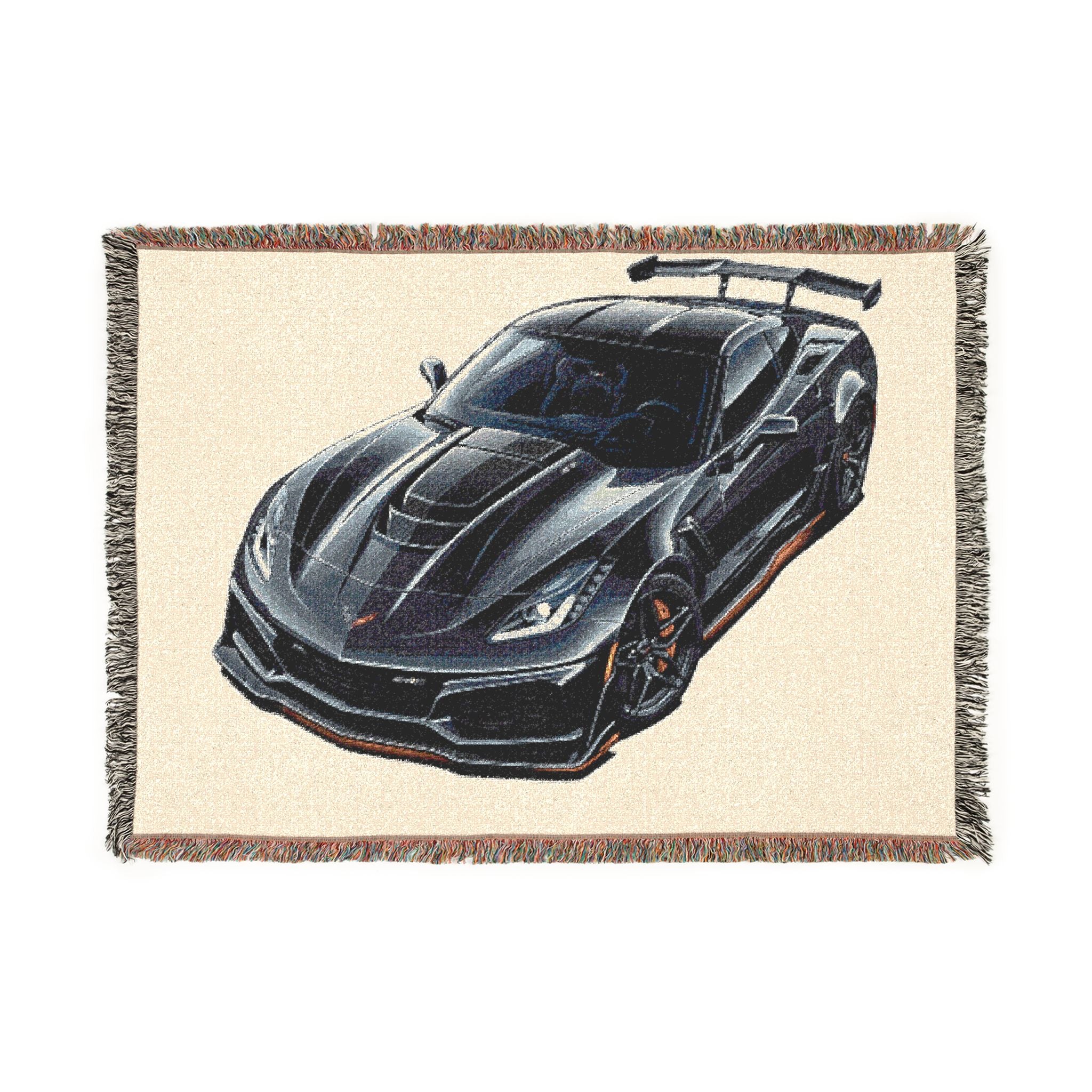 Sports Car Woven Blanket – Black Corvette Racing Throw