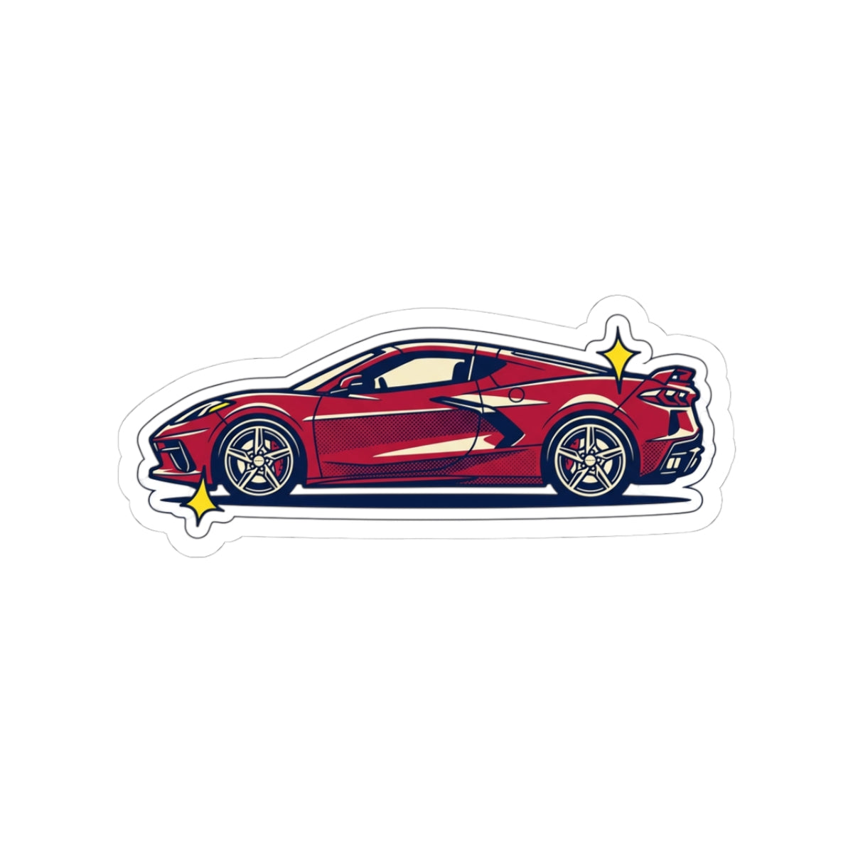 Red Sports Car Kiss-Cut Sticker — Sleek Corvette Racing Decal for Laptops & Cars