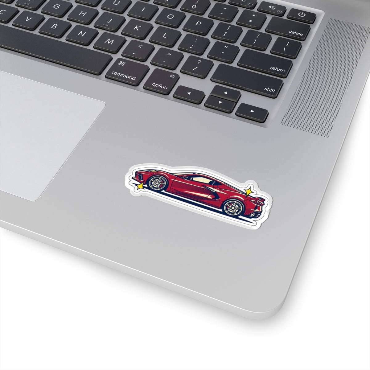 Red Sports Car Kiss-Cut Sticker — Sleek Corvette Racing Decal for Laptops & Cars