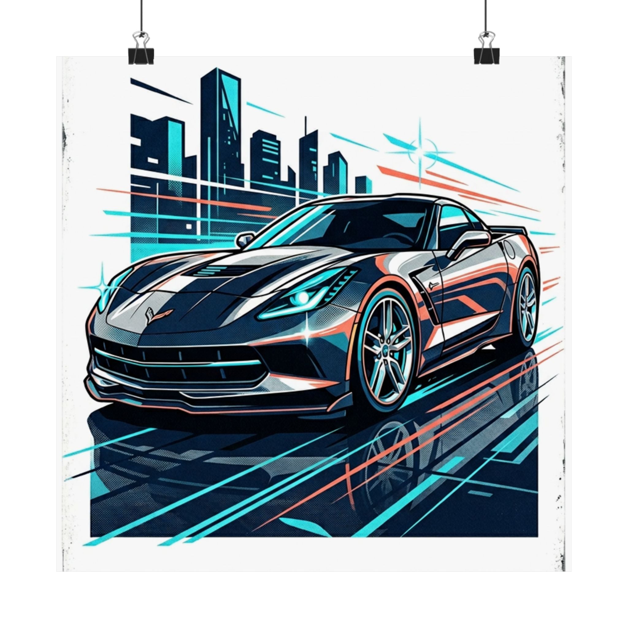 Sports Car Matte Poster — Retro City Supercar Wall Art