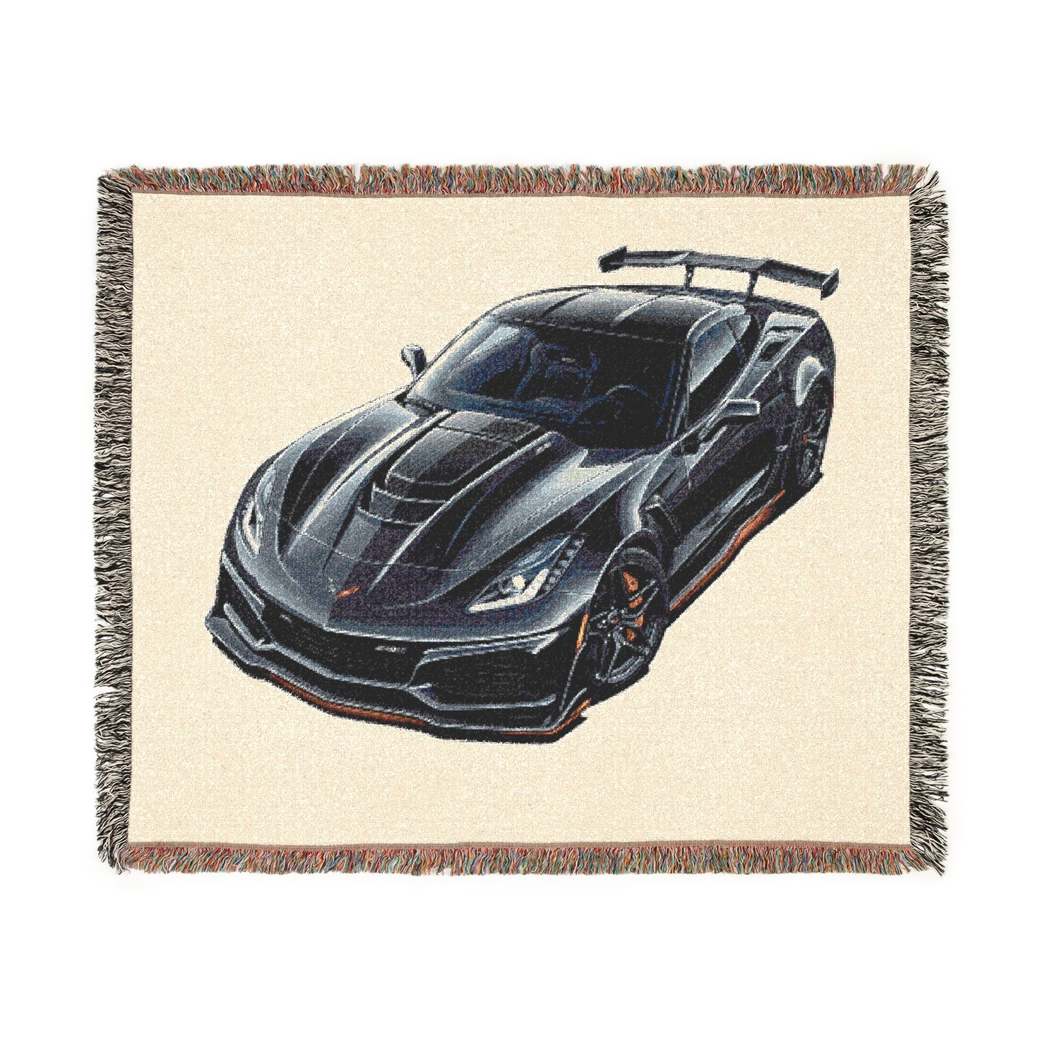 Sports Car Woven Blanket – Black Corvette Racing Throw